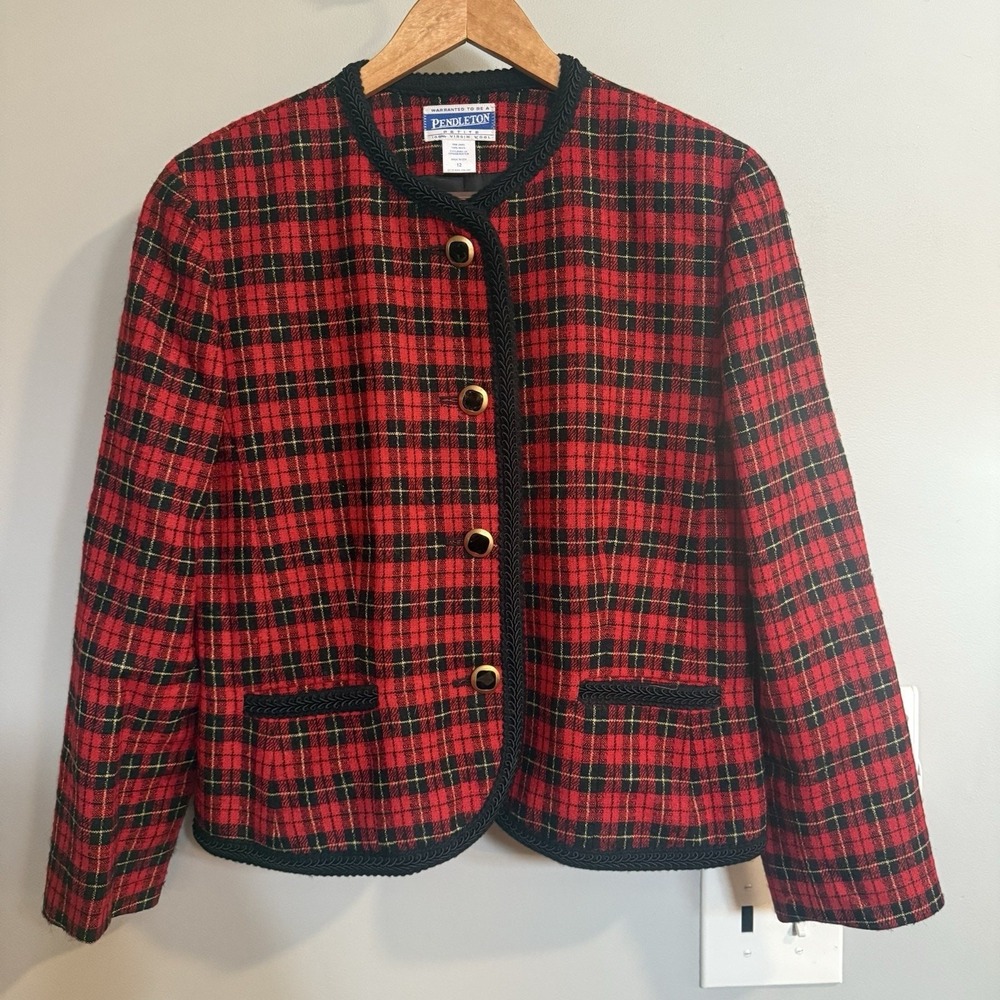 Pendleton Petite Wool Blazer Jacket Tartan Plaid Size 12P Academia Classic